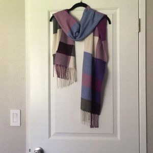 Purple, Blue, White, and Black plaid scarf
